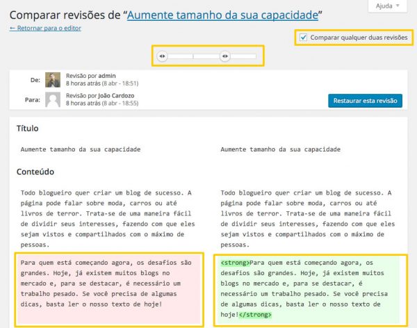 Comparar revisões