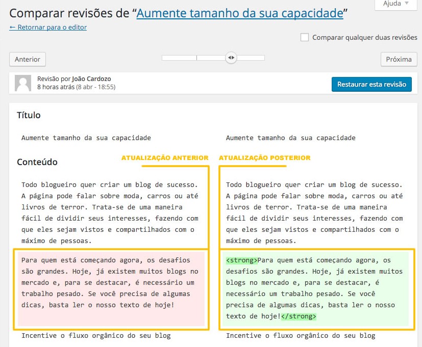 Boxes com as revisões