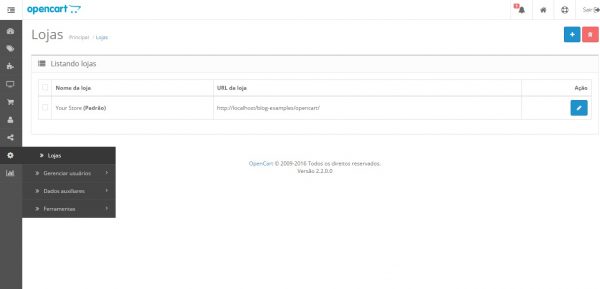 Criando uma nova loja no Opencart