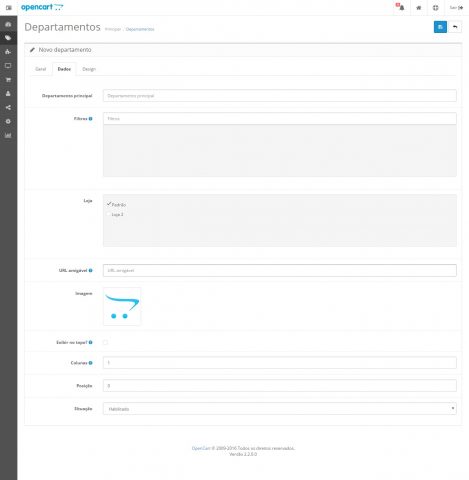 Adicionando departamentos a uma loja específica do Opencart