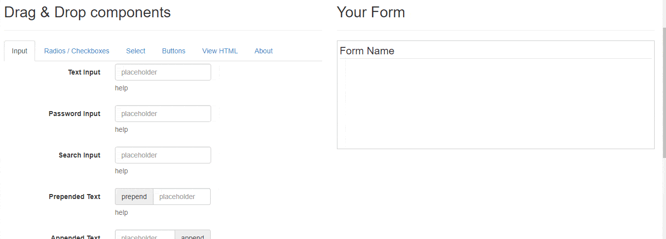 Veja abaixo o exemplo da criação do formulário
