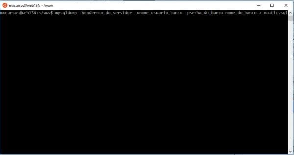 tela do terminal de como fazer backup do banco de dados com mysqdump