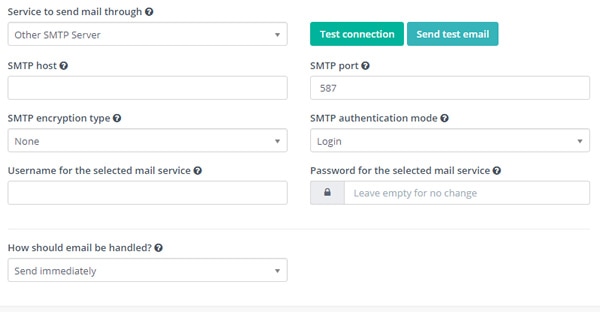 Configuração de usuário e senha do SMTP do Mautic
