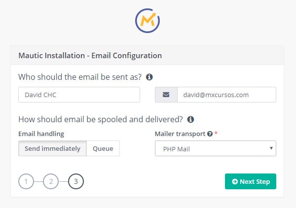 Tela para configuração de como o Mautic irá disparar os e-mails