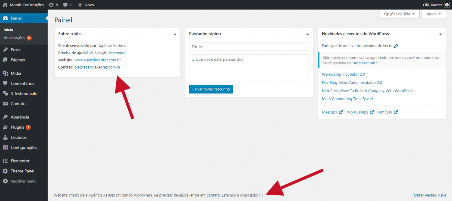 Painel WordPress personalizado