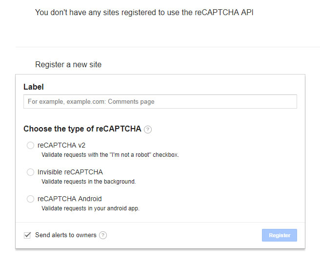 register recaptcha