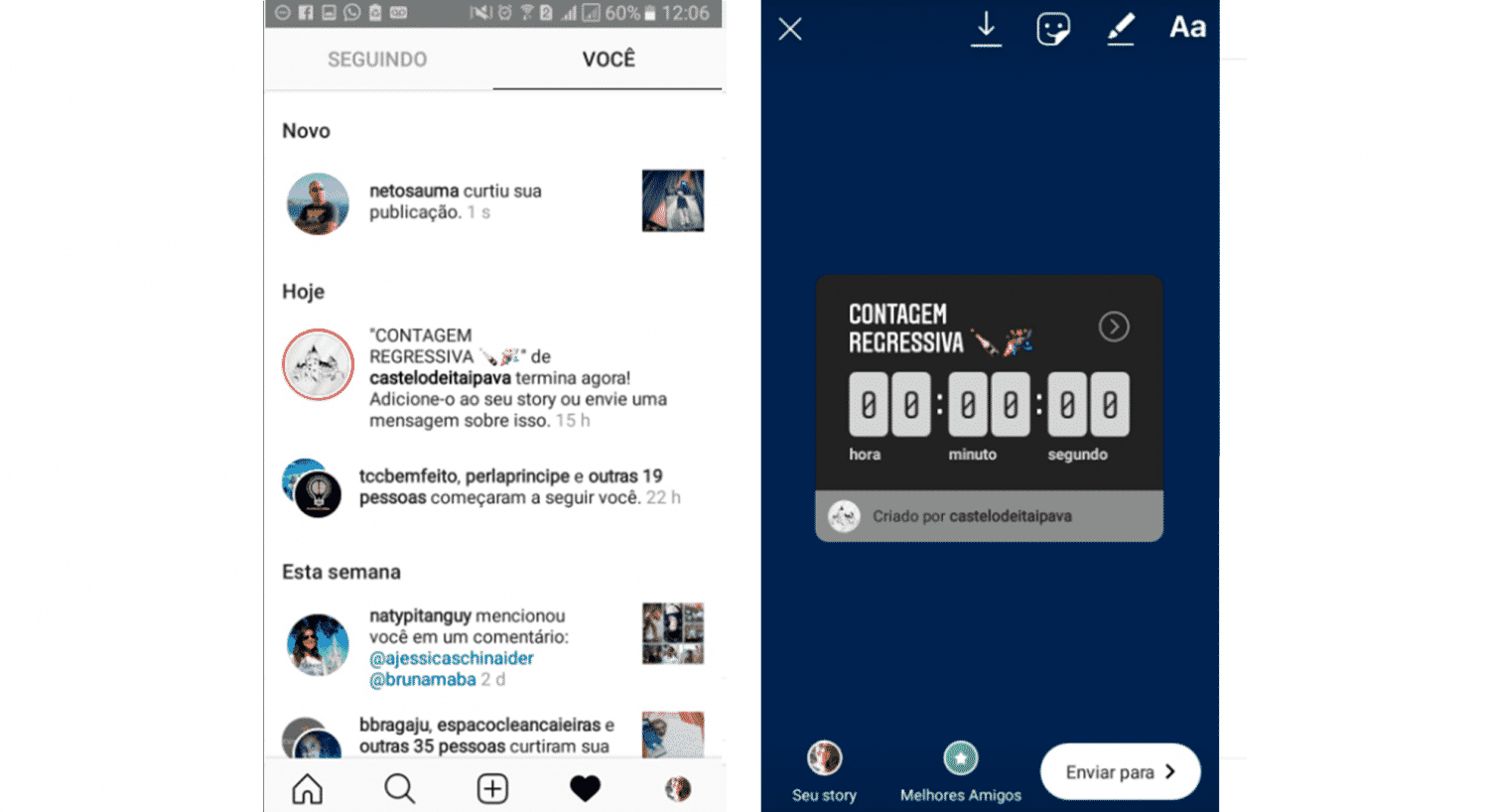 Contagem regressiva Novos recursos do Instagram