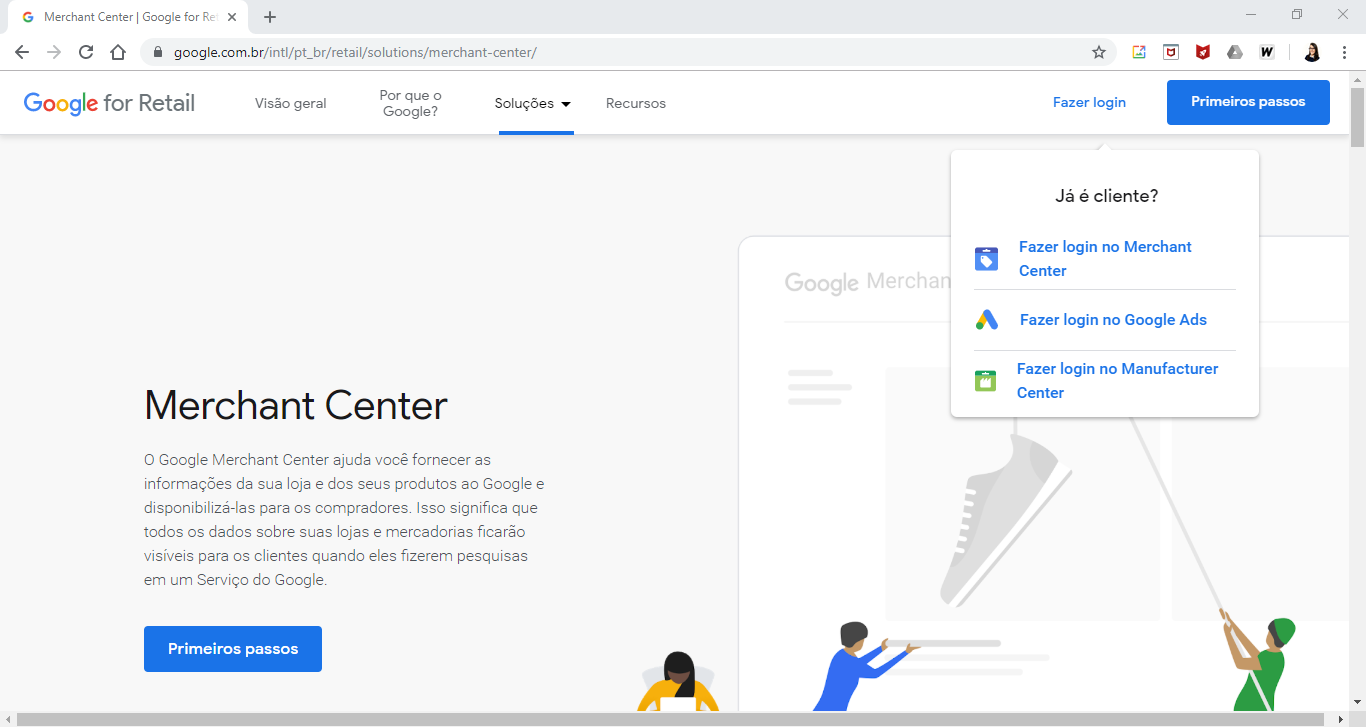 criar uma conta no Google Merchant Center