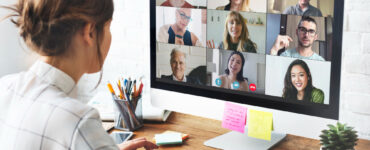 woman video conference call her home office during coronavirus pandemic