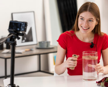 happy blogger showing decor diy tutorial