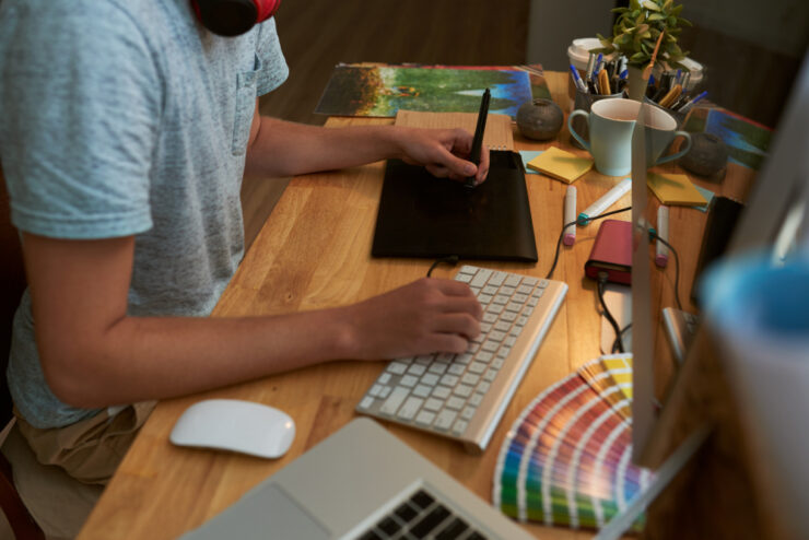 top angle view male web designer work